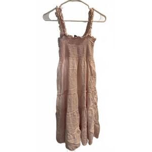 Quince 100% Linen Smocked Midi Dress Blush Pink Size Small Sustainable Flax